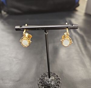 Gold-Tone White Stone Drop Earrings - Elegant Women's Jewelry